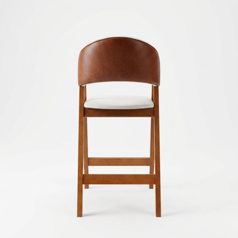 Banqueta Bromélia Amêndoa com Linho Off White e Corino Marrom